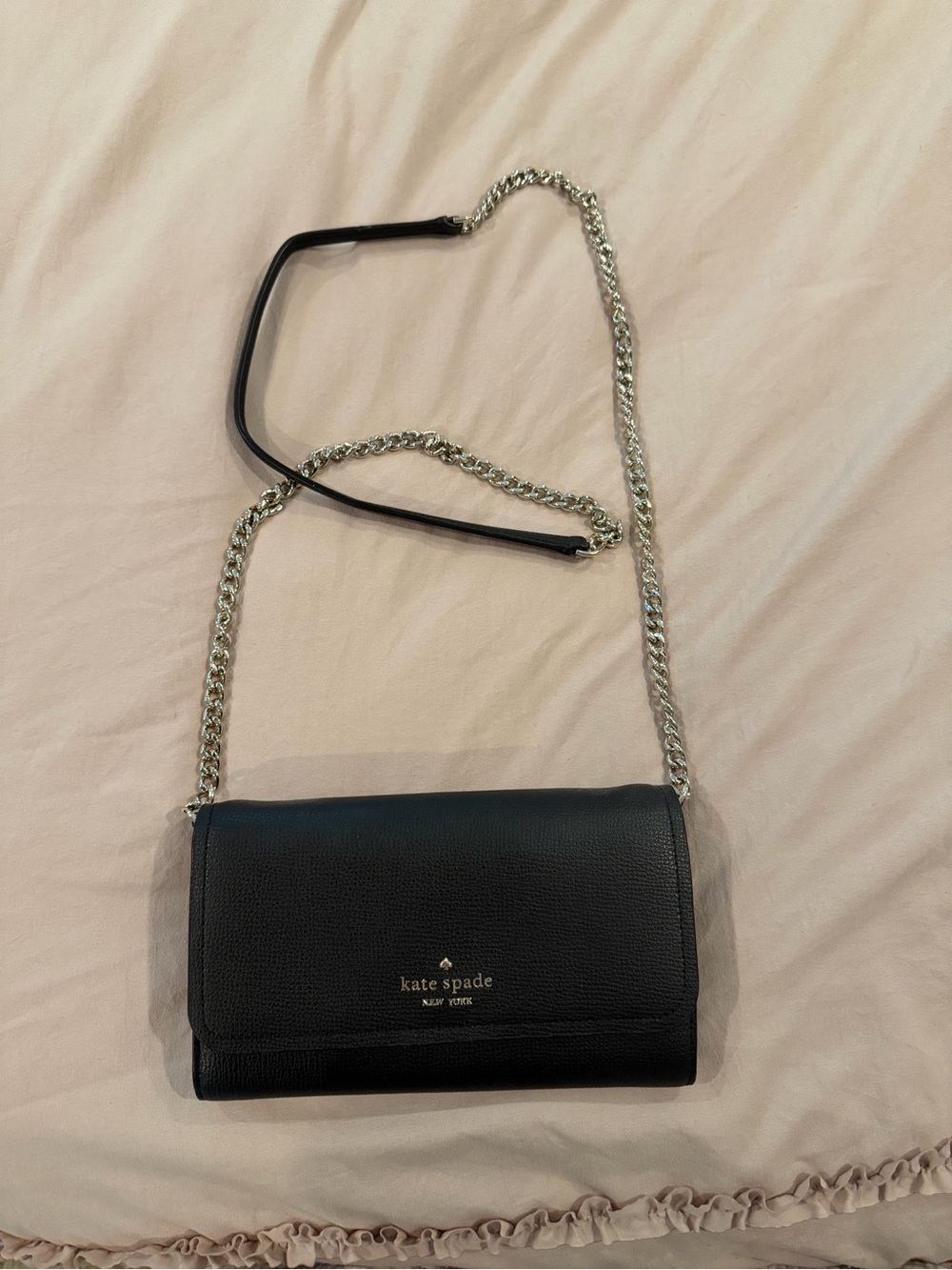 kate spade Black Pebbled Leather Chain Crossbody Bag